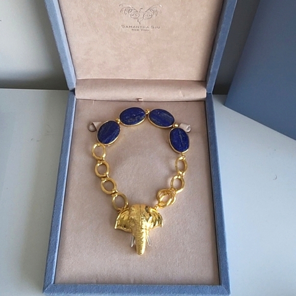 Elephant Reversible Statement Jewel Necklace Lapiz 18K Plated - Picture 4 of 9